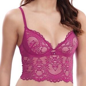 Wacoal Chrystalle‎ Longline 3/4 Sheer Lace Underwire Bra Morello Cherry Large
